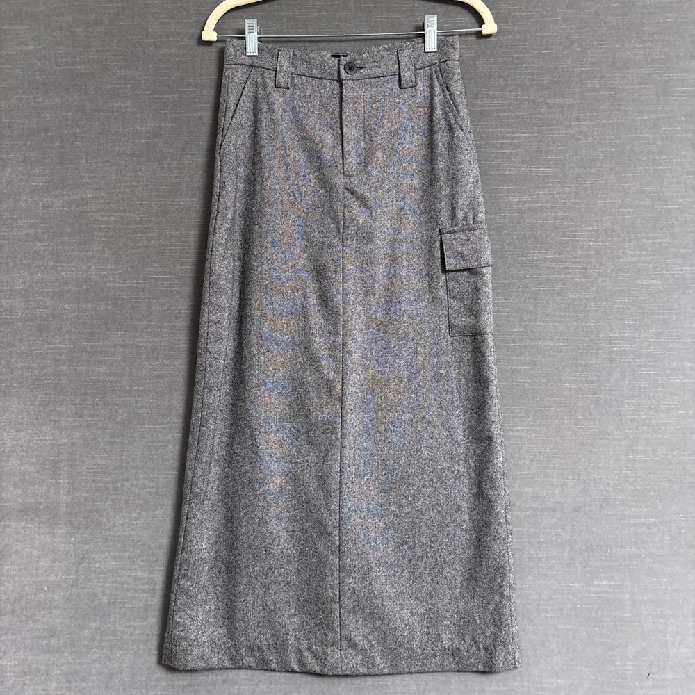 Vintage Gap Skirt 0 Gray Wool Tweed Maxi Cargo Career Utility Academia 90s y2k